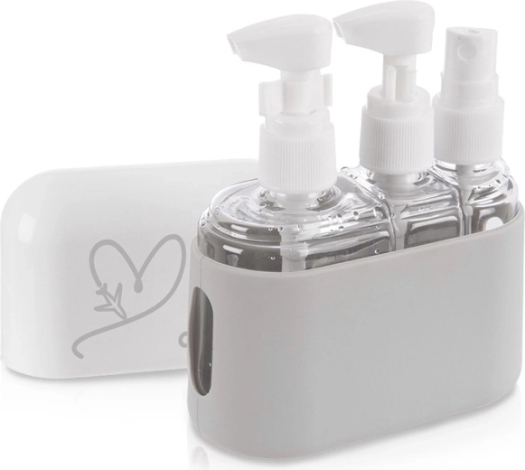 Travel cosmetic bottles in a case, 4-piece set