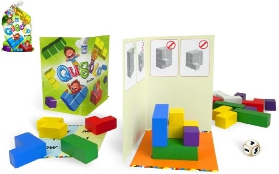 Qubolo board game with wooden dice in a fabric pouch