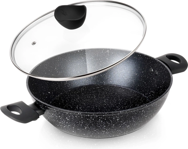 Dziļā granīta panna ar stikla vāku BLACK LINE 28 cm, 3,5 l