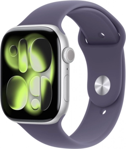 Apple Watch Series 11 GPS alumīnija korpuss 46 mm sudraba ar sporta siksniņu pienaini violetā krāsā M/L