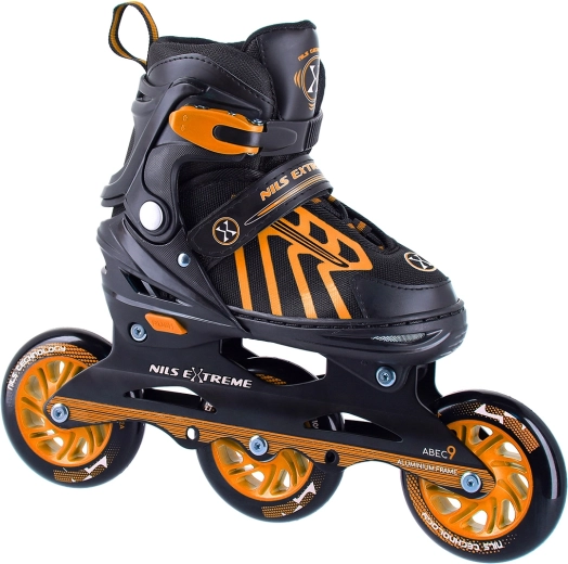 NILS Extreme skrituļslidas ar trim 100 mm riteņiem, oranžas - izm. 29–33