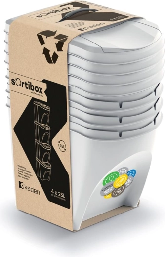Šķirošanas atkritumu tvertņu komplekts Sortibox 4×25 l pelēkpelēkā krāsā