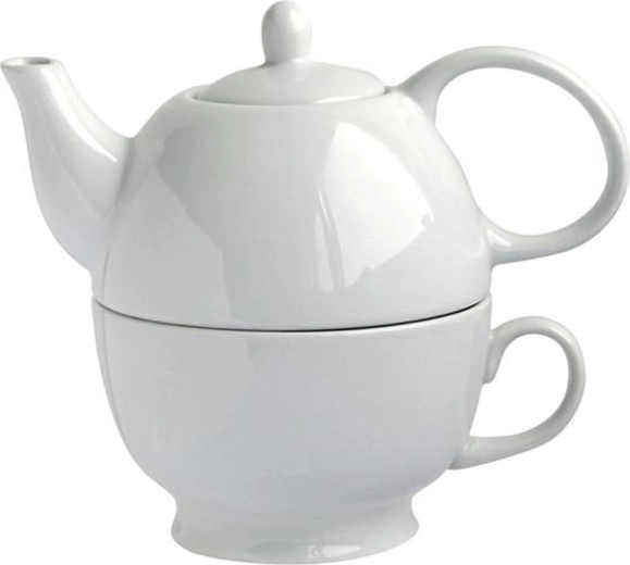 Porcelāna tējkanna ar krūzi 2 vienā 480 ml, balta