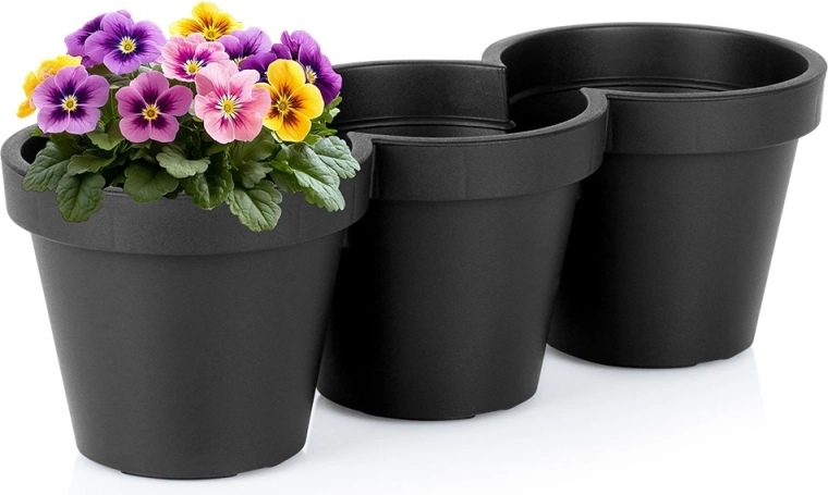 Plastmasas trīskāršs puķu pods melns 39,5 cm