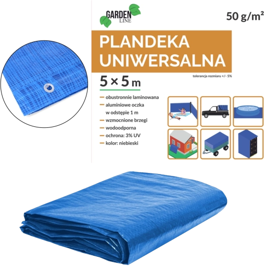 Zaļš pārklājs zem baseina 5 × 5 m, PE, ar cilpām, UV aizsardzība