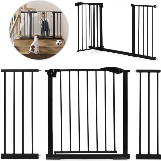 Drošības barjera 74–132 cm kāpnēm un durvīm, tērauds ar papildu paneļiem, melna ECOTOYS