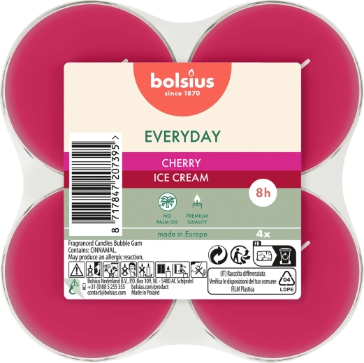 Maxi tējas sveces Cherry Ice Cream, 4 gab. komplekts