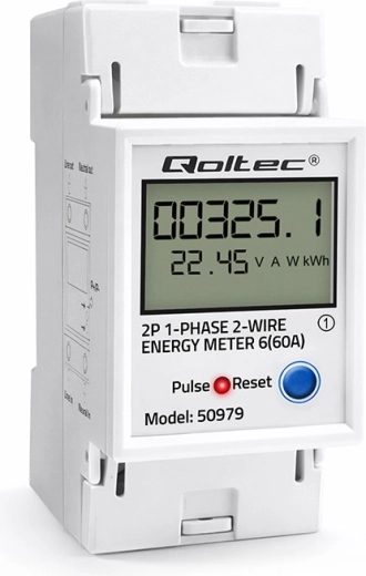 Vienfāzes elektroenerģijas skaitītājs uz DIN sliedes ar LCD, LED indikāciju un RESET funkciju 230 V 60 A