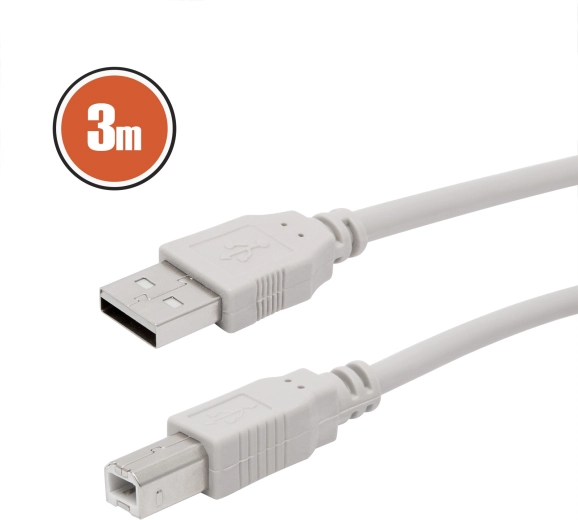 USB 2.0 kabelis A–B, 3 m, pelēks