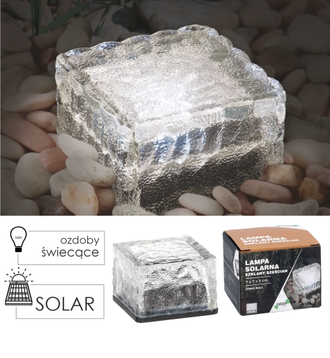 Saules dārza lampa stikla kubs 7 × 7 × 5 cm, auksti balta