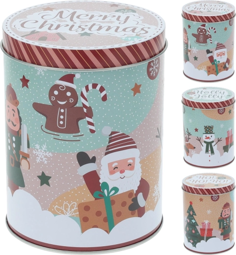 Ziemassvētku apaļa skārda kārba 10,5 × 14 cm – dekoru miks