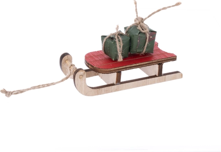 Decorative wooden sleigh beige-red 11 cm