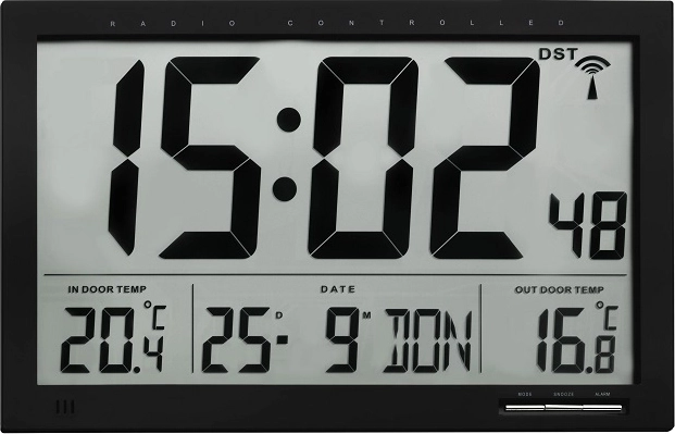 TFA Radio-Controlled XL Wall Clock with Indoor and Outdoor Temperature, Black