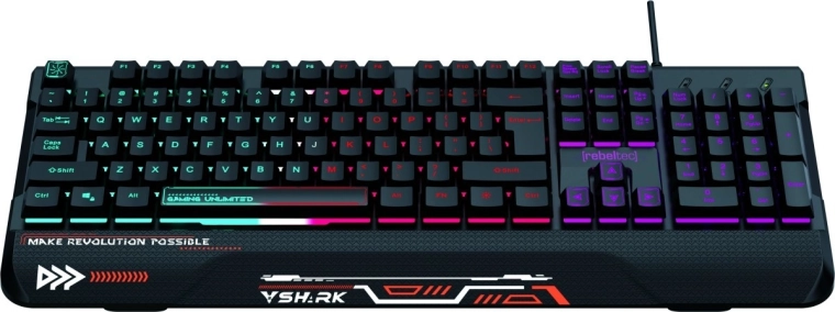 pilna izmēra spēļu tastatūra ar RGB apgaismojumu un plaukstu balstu REBELTEC SHARK, ūdensizturīga