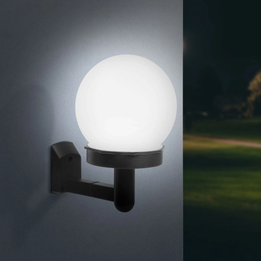 LED solar wall light with globe, cool white, black