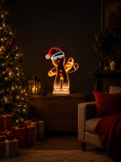 Ziemassvētku 3D dekorācija piparkūku vīriņš ar spoguļefektu infinity LED 50,9 cm - 1 gab.