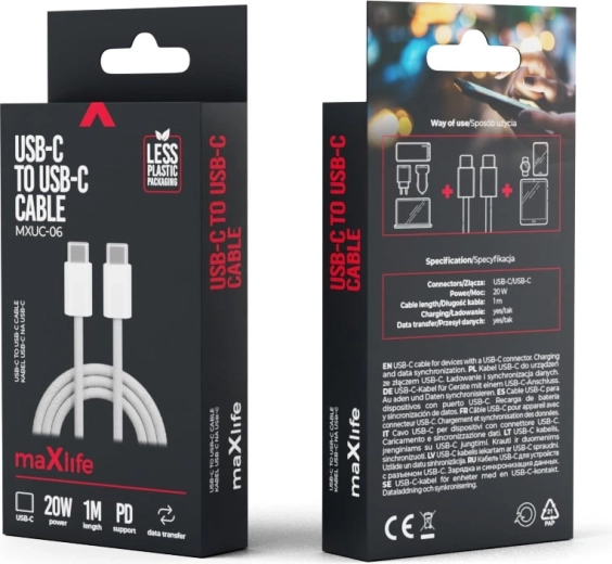 Maxlife nylon USB-C – USB-C cable 1 m 20 W gray