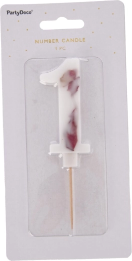 Number 1 cake candle with white flower, 8 cm
