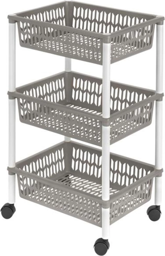 Basket shelf on wheels, 3 tiers, 40 × 30 × 66 cm, plastic