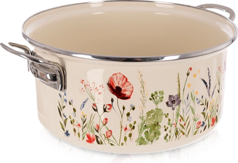Cream enamel pot with poppy motif 24 cm, 3.8 l