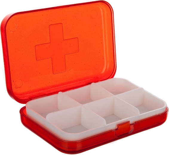 Plastmasas medikamentu organizators ar 6 nodalījumiem