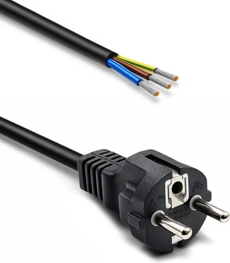 Barošanas kabelis Schuko CEE 7/7 (E/F) ar atizolētiem alvotiem vadiem, 3×1,0 mm², 1,8 m