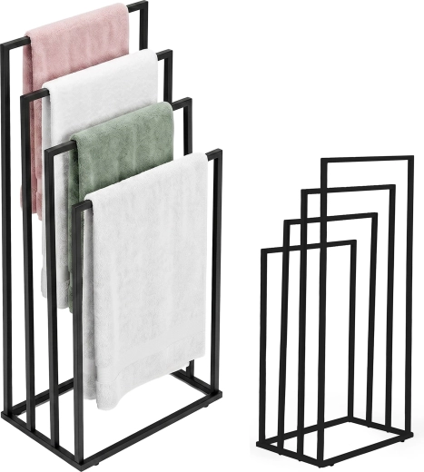 ModernHome brīvi stāvošs metāla dvieļu turētājs ar 4 stieņiem, melns
