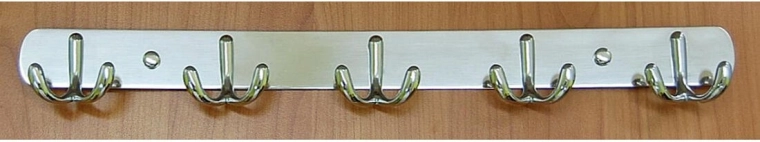 CYRIL wall-mounted rack with five double hooks, chrome