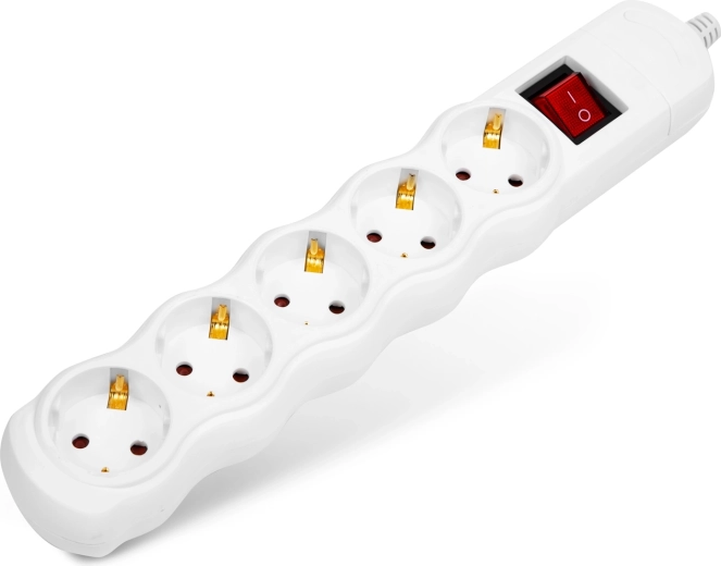 Mountable extension socket strip with 5 sockets and a switch