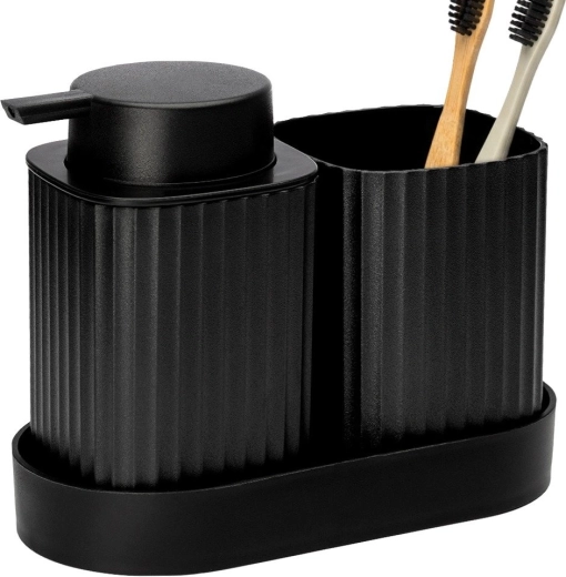 Vilde black bathroom set, 3 pieces (dispenser, cup, tray)