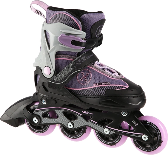 Inline skrituļslidas NILS Extreme pelēki rozā, regulējamas – L