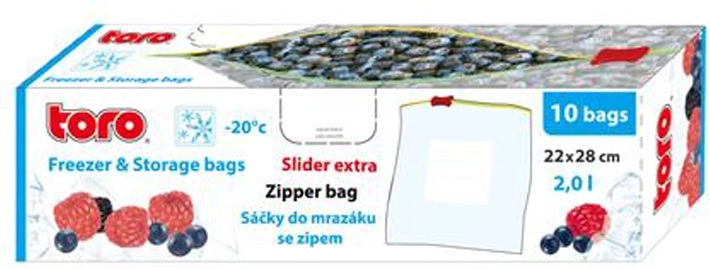 Pārtikas saldēšanas maisiņi TORO 2 l, ar ZIP aizdari, 10 gab.