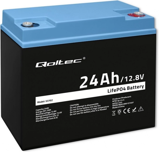 LiFePO4 Lithium-Iron Phosphate Battery 12.8V 24Ah 307.2Wh with BMS