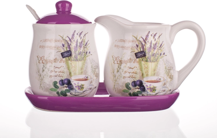 Keramikas komplekts piena kanniņai un cukurtraukam Lavender