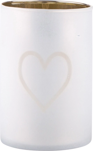 Glass candle holder with heart, frosted with a gold interior, 8 × 12 cm