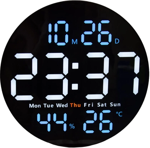 Digital wall and desk LED clock 25 cm with temperature, humidity and remote control