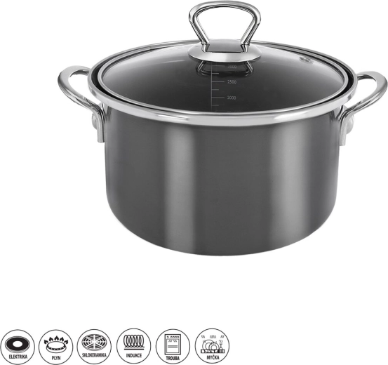 Enamel Pot METALIC Lem 3.25 L with Glass Lid