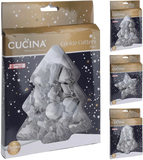 Set of stainless steel Christmas cookie cutters, 16 pcs