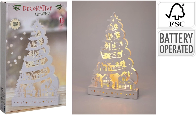 Koka LED Ziemassvētku eglītes dekorācija 45 cm baltā krāsā - 1 gab.