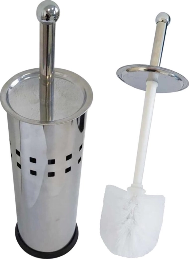 Round stainless steel WC set, brush diameter 8 cm