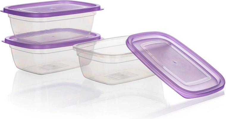 Plastmasas pārtikas uzglabāšanas kārbu komplekts 1,25 l – 3 gab., violeti vāciņi