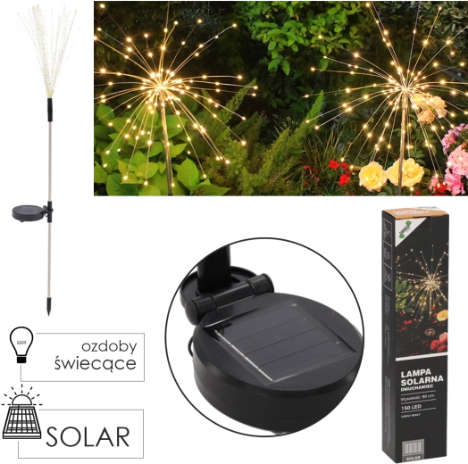 Saules dārza lampa “pienene” 90 cm, 150 LED silti balta