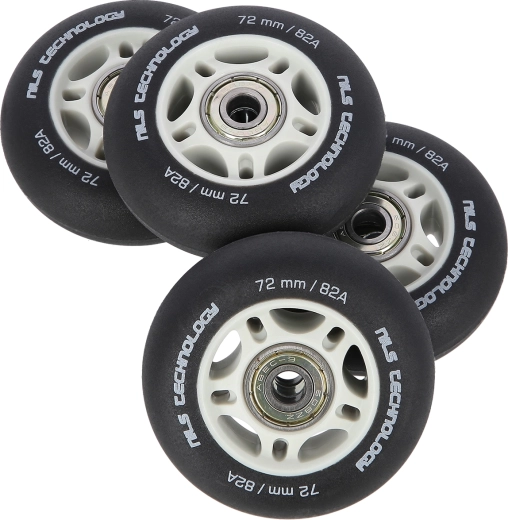 Matēti riteņi skrituļslidām NILS Extreme 72 mm 82A ar gultņiem ABEC 9, melni, komplekts 4 gab.