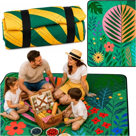 Krāsains piknika pleds ar augu motīvu 100 × 150 cm