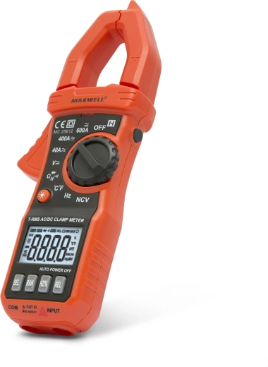 Digitālais knaibļu multimetrs Maxwell True RMS 600 A ar darba apgaismojumu