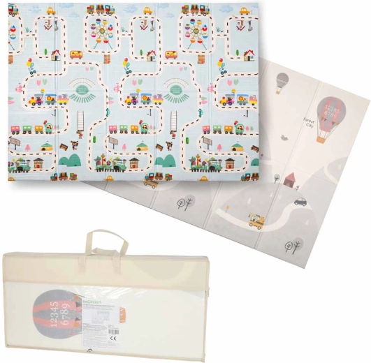 Saliekams divpusējs putu izglītojošs paklājs 150 × 200 cm – ielas un baloni