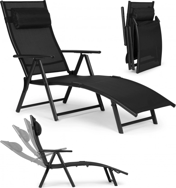Saliekams dārza un pludmales sauļošanās krēsls ar regulējamu atzveltni, tērauda rāmis, melns MULTIGARDEN