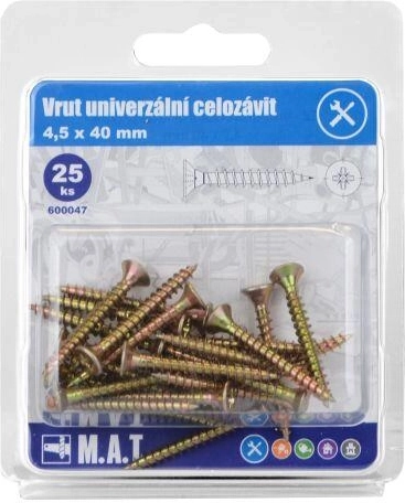 Universālas skrūves ar pilnu vītni 4,5 × 40 mm, cinkotas (25 gab.)