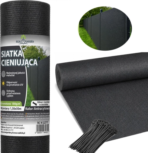 Aizēnojošs un maskējošs tīkls žogam 1,5 × 50 m, 95 % 180 g/m² + 100 savilcējlentes