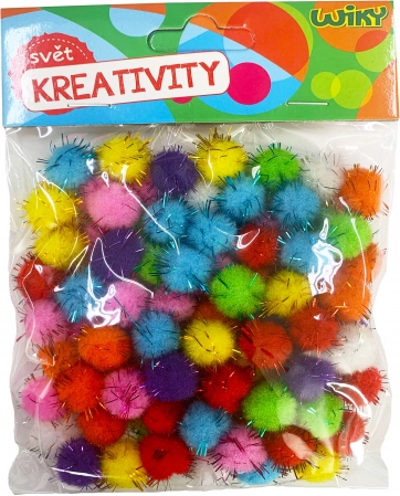 Mirdzošas pom pom bumbiņas 15 mm, krāsu mikss, 80 gab.